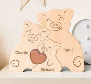 Rompecabezas de Madera de la Familia de Cerdos de Granja, Adornos de Madera Maciza, Decoración Personalizada para el Hogar con la Familia de Cerdos de Madera - Product Image 3