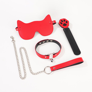 Ensemble rose avec cache-yeux oreilles de chat, collier, laisse et baguette pour femmes, jouets de jeu de rôle - Product Image 2