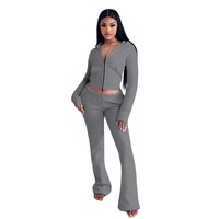 Ensemble de salon deux pièces en velours pour femme, veste à capuche zippée et pantalon taille haute, tenue décontractée unie assortie S M L XL