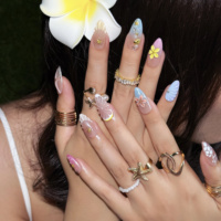 Faux ongles Gentle Island Shell à presser, motif étoile de mer 3D et plumeria, décor peint à la main, acrylique, forme amande, taille moyenne, 10 pièces, personnalisation disponible