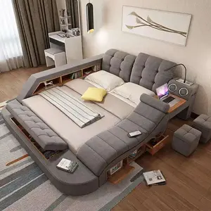 पु चमड़े के नेतृत्व में बिस्तर आधुनिक डिजाइन वक्र बिस्तर के साथ बीटी स्पीकर