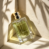 Flacon de parfum rectangulaire en verre transparent de luxe avec bouchon doré, atomiseur de parfum vide, étiquette personnalisée pour l'emballage de parfums cosmétiques
