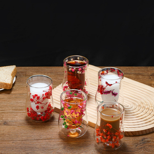 OEM/ODM Custom Double Wall Glass Cup Dried Flowers Double Wall Tumbler Insulated Real Flower <strong>Glassware</strong> - Product Image 3