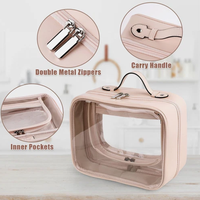 Sac de maquillage professionnel personnalisé en cuir PU nude et PVC transparent, grande trousse de toilette de voyage, boîte organisatrice