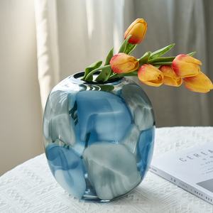 Bixuan Contemporary Soda-lime Abstract Blue Gray Warm Yellow <strong>Pebble</strong> Design Handblown <strong>Glass</strong> <strong>Vase</strong> <strong>for</strong> Table Decorative Floral - Product Image 5