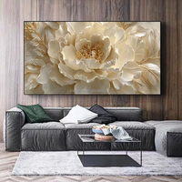 Peonies dorées dans un jardin luxueux, impression artistique sur toile, peinture murale avec cadre flottant pour le salon