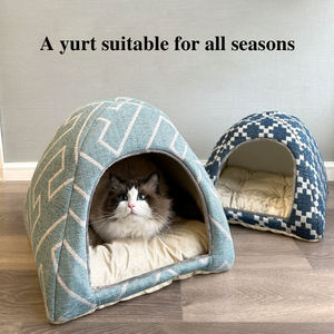 Warme Chenille-Plüsch Katzenhöhle mit Gepolstertem Kissen, Hunde- und Katzenzelthaus, Bett für Kleine Haustiere für den Innenbereich - Product Image 2