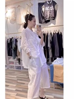Ensemble Femme Vente en Gros Boutique Été 2026 Personnalisé Coton Lin Décontracté Chemise Blanche en Lin et Pantalon à Jambes Droites