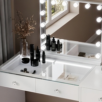 Coiffeuse blanche avec miroir éclairé, plusieurs tiroirs de rangement, table de maquillage moderne, mobilier de chambre OEM ODM