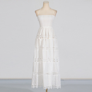 Vacaciones estilo celebridad tubo <span class=keywords><strong>Top</strong></span> Vestidos Mujer 2025 nuevo <span class=keywords><strong>blanco</strong></span> bordado soluble en agua flor hueco ocio vestido largo - Product Image 4