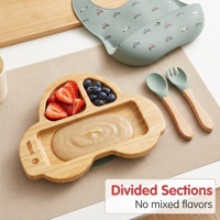 Ensemble d'ustensiles et assiette compartimentée en fibre de bambou pour bébé, imprimé voiture de dessin animé, réutilisable, écologique, non toxique, de qualité alimentaire, fournitures d'alimentation