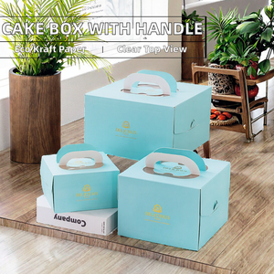 Hot Selling Embossed Food Grade Recyclable Telescope Style Cake <b>Box</b> Handle Kraft Paper <b>Large</b> Clear Lid for Wedding Packaging - Product Image 2