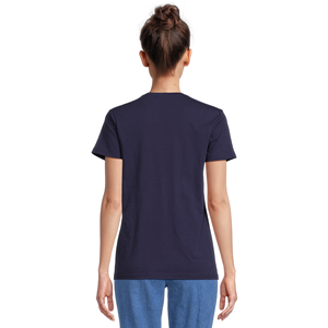 Bon prix Vêtements décontractés pour femmes T-shirt à col en V en coton à la mode pour dames et filles avec logo vierge imprimé OEM personnalisé - Product Image 5