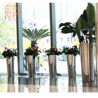 Pot Tanaman Hias Logam Tinggi untuk Interior, Berlapis Emas, Bahan Stainless Steel, Vas Bunga Logam untuk Rumah