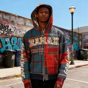 Top Quality Custom Cotton Waffle Heavyweight Distressed Vintage Rhinestone Hoodie Street Print Patchwork Men Zip-up Hoodies - Product Image 2