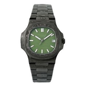 Montre-bracelet automatique de luxe pour homme, cadran vert forêt, en fibre de carbone, avec date, mouvement antichoc et étanche - Product Image 1