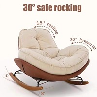 Chaise à bascule moderne d'intérieur, dossier haut, marron foncé, tissu, acier, bois, réglable, intérieur/extérieur, comprend un pouf