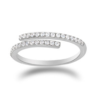 Bague ouverte délicate en argent 925 plaqué or 18 carats avec zircone cubique, double rangée pavée, bagues fines