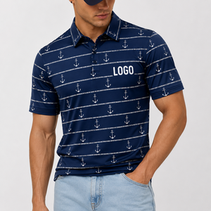 Camiseta Polo de Golf con Estampado de Ancla Náutica para Hombre, con Logotipo Personalizado, Manga Corta, Tejido de Punto Estampado, Fabricante OEM ODM de Marca Privada - Product Image 1