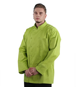 Chaqueta de chef hecha a medida verde de mezcla de algodón y poliéster de manga larga que absorbe la humedad - Product Image 4