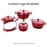 Ensemble de 5 casseroles de cuisson LFGB FDA, classique, personnalisable OEM ODM, couleur, cocotte, compatible tous feux et fours, batterie de cuisine en fonte émaillée