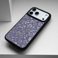 Coque de téléphone en verre trempé avec impression feuille d'or style coquille de conque et pivoine violette pour iPhone 16 17 18 Pro Max