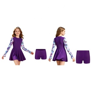 Traje de Baño de 2 Piezas para Niñas, Diseño Deportivo, Vestido Estampado y Pantalones Cortos para Piscina, Playa y Gimnasia - Product Image 4