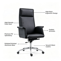 Chaise de direction ergonomique confortable à hauteur réglable en cuir PU pivotante, idéale pour le bureau à domicile et les bureaux professionnels