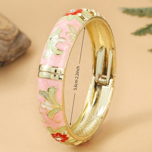 Factory Wholesale New Chinese Style Travel Gift Color Drop Spring Open <b>Bracelet</b> Peony Cloisonne Ladies Vintage Enamel Bangles - Product Image 5