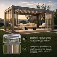 Pergola à lames en aluminium, portes pliantes en verre, étanches, avec capteur de pluie, terrasse extérieure, taille personnalisée