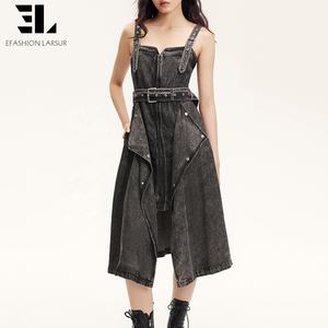 ชุดเดรสยีนส์ผ้าไลโอเซลล์นุ่มสบายเป็นมิตรกับสิ่งแวดล้อมสำหรับผู้หญิง ยี่ห้อ LARSUR Custom Factory แบบไร้แขน ลุคยีนส์ฟอกสี ดีไซน์ขาดๆ - Product Image 1