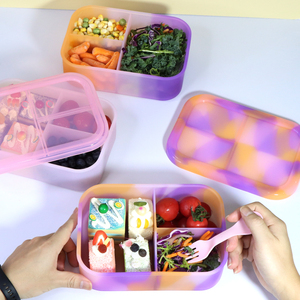 Fiambrera Bento transparente de silicona de 1200ml/40oz personalizada para niños, 3 compartimentos, contenedor de alimentos de almacenamiento a prueba de fugas para microondas - Product Image 1