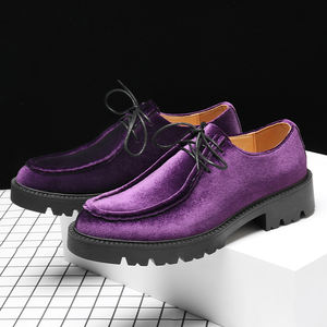 Chaussures d'affaires imperméables épaisses violettes pour l'automne, style Oxford décontracté, mocassins pour hommes faits à la main, chaussures de mariage à plateforme avec soutien de la voûte plantaire - Product Image 3