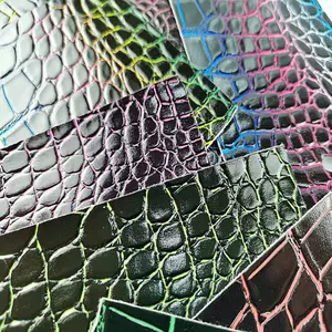 Wholesale Embossed imitation crocodile skin pu leather woven backing