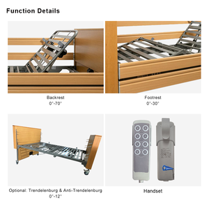 เตียงผู้ป่วยไม้สำหรับใช้ในบ้าน รับน้ำหนักได้ 390 กก. เตียงไฟฟ้าสำหรับผู้สูงอายุ IEC60601 เตียงดูแลผู้ป่วยที่บ้านสำหรับผู้สูงอายุ โรคอ้วน เตียงสำหรับบ้านพักคนชรา - Product Image 5