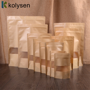 Custom Biodegradable Brown Kraft Paper Bag with Logo Zipper Stand up Pouches for Salad Pizza Milk Sushi Jelly Pet Food