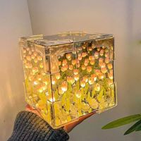 Lampe miroir cube tulipe DIY, lumières nocturnes miroir tulipe, ornements de chambre à coucher, cadeau créatif pour un ami, anniversaire