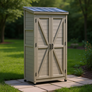 <b>Tall</b> Vertical Wooden <b>Storage</b> Shed with Metal Roof for Backyard <b>Garden</b> Patio Outdoor Tool Cabinet Cabinet Style Durable Wood Cons - Product Image 2