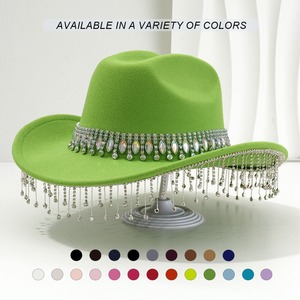 Sombrero de Vaquera de Fieltro Suave para Mujer, M56-58cm, con Borlas de Diamantes de Imitación, Estilo Occidental para Novia - Product Image 4