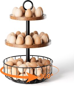 3 Niveles 360 °   Porta Huevos Giratorio con Capacidad para 24+40 Huevos - Organizador de Cocina Rústico Estilo Granja, Estante de Almacenamiento de Huevos en Niveles - Product Image 1
