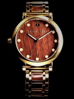 Montre unisexe Magic Vein Venture Collection, dôme doré, bois de noyer, finition dorée, cadran de 40 mm, cristal Ronda, tendance pour homme