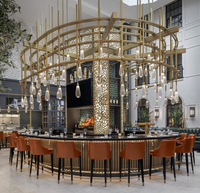 Lustre LED de luxe en métal et verre avec cadre rond pour restaurant haut de gamme, hall d'hôtel, réception de complexe, club