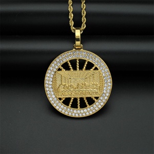 Venta Directa de Fábrica, Collar con Colgante de la Última Cena, Cadena de Acero Inoxidable con Cuentas de Circonio Chapadas en Oro - Product Image 4
