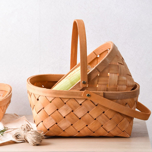 Cestas de madera para exhibición de flores, accesorio creativo japonés, plana, tejida a mano, con asas - Product Image 3