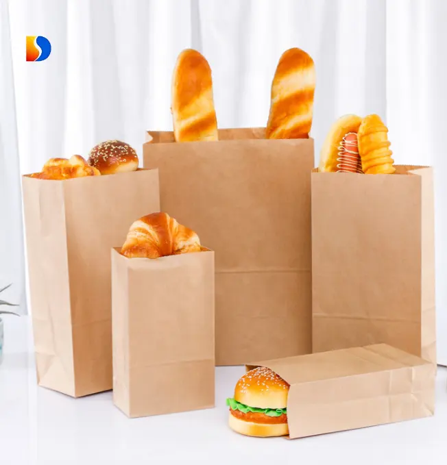 Bolsa de papel Kraft con asa trenzada para la compra de alimentos, embalaje de regalo personalizado, fabricante