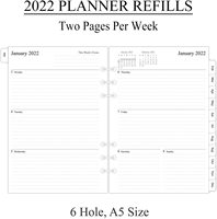 Recharge de planificateur hebdomadaire et mensuel 2026 (janvier à décembre) pour classeur A5 à anneaux, inserts en papier à feuilles mobiles perforés 6 trous