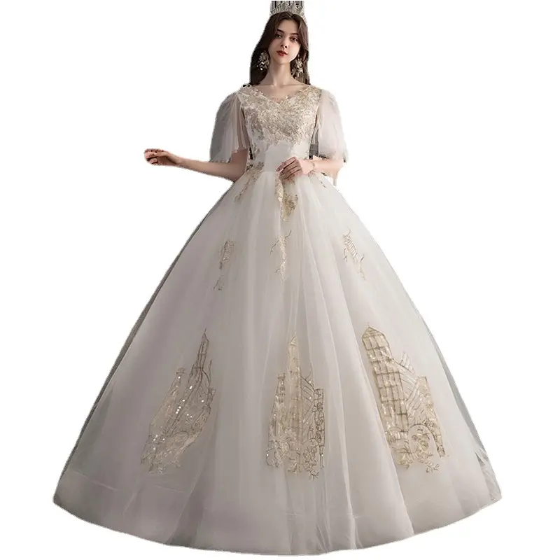 Новое свадебное платье в европейском и США большого размера 8XL с длинным хвостом и талией, свадебное платье для невесты