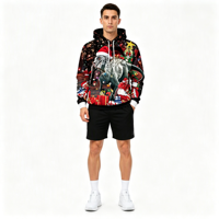 Sweat à capuche pour homme en polyester avec sublimation personnalisée, motif cheminée du Père Noël, impression 3D sur toute la surface, pour les fêtes de Noël