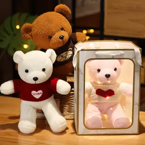 थोक 28cm टेडी भालू आलीशान खिलौना प्यारा भरवां गुलाब धनुष भालू पशु खिलौना उपहार के साथ पीवीसी बॉक्स जन्मदिन के लिए क्रिसमस शादी का तोहफा