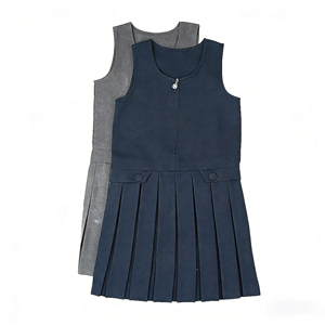 Uniforme Escolar Azul Marino de Alta Calidad, Vestido Tipo Jumper con Logotipo Personalizado para Niñas, Cierre Frontal con Cremallera, Plisado, Primario - Product Image 1